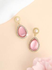1 paire de boucles d'oreilles à clip en forme de goutte d'eau rose, à la mode et mignonnes, parfaites pour un usage quotidien et les voyages. - Taille Unique - Voir 4