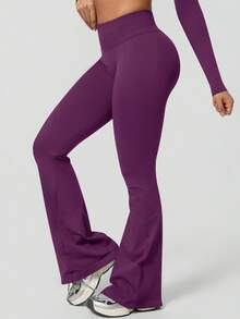 NcmRyu 1件装 女士纯色无缝简约高腰弹力提臀喇叭运动裤 春季 - 紫色 - 查看 7