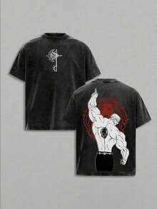 Escanor X The Seven DeadlyHoliday HaulSins Anime Vintage Washed Tee UnisexMineral Anime Manga Hoodies WashedHeavy Cotton T-Shirt, Gift For Anime Fan,Anime Lover - 黑色 - 查看 1