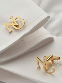Personalized Cufflinks Customized For The Groom's Wedding - Father's Day Gift For Brothers - First Letter Cufflinks For The Groom's Gift - Multicolor - View 2