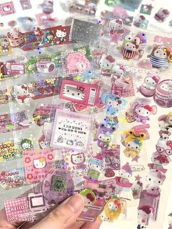 Sanrio （5款随机款式）可爱卡通动漫贴纸，DIY贴纸，可用于手机、相机、行李箱等，时尚可爱日系装饰贴纸，送给女孩的礼物
