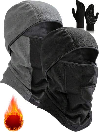 3Pcs Men And Women Balaclava Winter Ski Face Mask+Touch Screen Warming Gloves Breathable Windproof Thermal For Motorcycle Riding Cycling In Cold Weather