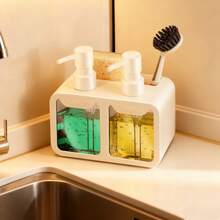 2件套皂液器套装，包含洗手液和洗洁精、海绵架和刷架，四合一双头皂液器套装，双头手动按压式液体储存盒带排水功能，适用于浴室、厨房，1/2件 - 彩色 - 查看 5