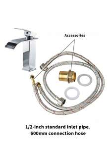 1 Piece Sink-Fit Size Matte Black Waterfall Spou High-Arc Alloy Faucet Streamlined Design Hot-Cold Dual Control & Leak-Proof Detail Bathroom Faucet For Modern Bathroom Setup/Rental Renovation/Spring-Autumn Decor Scenarios,Modern Minimalist