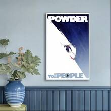Framed Powder To The People Poster, Vintage Ski Poster, Sports Poster, Retro Ski Poster. Great Idear For New Year, Thanksgiving And Christmas, Beautiful Poster For Home, Living Room, Kitchen, Bathroom & Room Decor. - 隨機印刷 - 查看 2