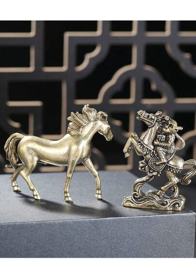 1pc/3pcs Set 12 Zodiac Horse Metal Statue - Pure Brass Successful Amulet, Suitable For Home Office Desk Decor | Chinese Zodiac Gift, Unique Desk Storage, Wall Art Decor, Retro Home Decor, Room Aesthetic Decoration