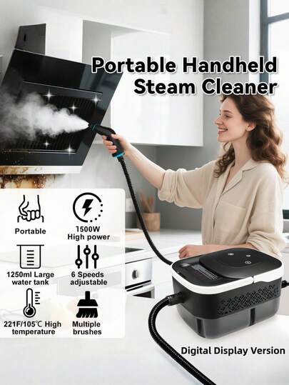 1250ml High Temperature High Pressure Steam Cleaner With 10 Accessories And Multi-Level Adjustment, Multi-Functional Kitchen Steam Cleaner And Car Steam Cleaner, Suitable For Floors, Carpets, Sofas, Kitchen Utensils, Seams, Vehicles And Clothing, Steam Cleaner, Steam Iron, Essential Kitchen Appliance And Carpet Cleaning Tool, Essential Household Cleaning Tool, Home Steam Cleaner, Holiday Gift