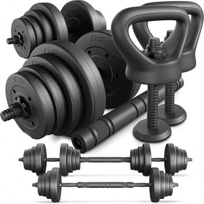 Hanteln-Set | 4in1 Set Kurzhanteln Langhantel, Liegestütze & Kettlebell | 20kg 40kg Hantelset Hantelset mit Verbindungsrohr