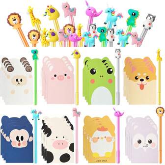 12/24/48 delars motiverande mini-anteckningsblock, inkluderar penna, fickanteckningsböcker med ordvitsar, tecknade djurpennor, rolig alla hjärtans dag-present, lämplig för flickor, pojkar, barn, presentpåsefyllning till alla hjärtans dag, presentbyte, klassrumsbelöningar, slumpmässiga färger och stilar