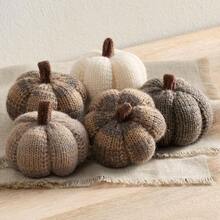 Knit Pumpkins Set Of 5, Fall Favorite, Gifts Women, Autumn Bowl Fillers Fall Farmhouse Tier Tray Decor, Decorative Pumpkins Friend Autumn Set - Đá cuội 5 - Xem 2