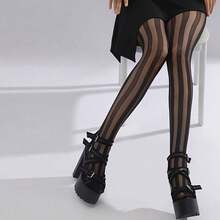 Black Watermelon Striped Ultra-Thin Stockings, Breathable And High Elastic Do Not Restrain The Legs, Instantly Elongate The Leg Lines, A Must For Fashion - 1對黑色 - 查看 6