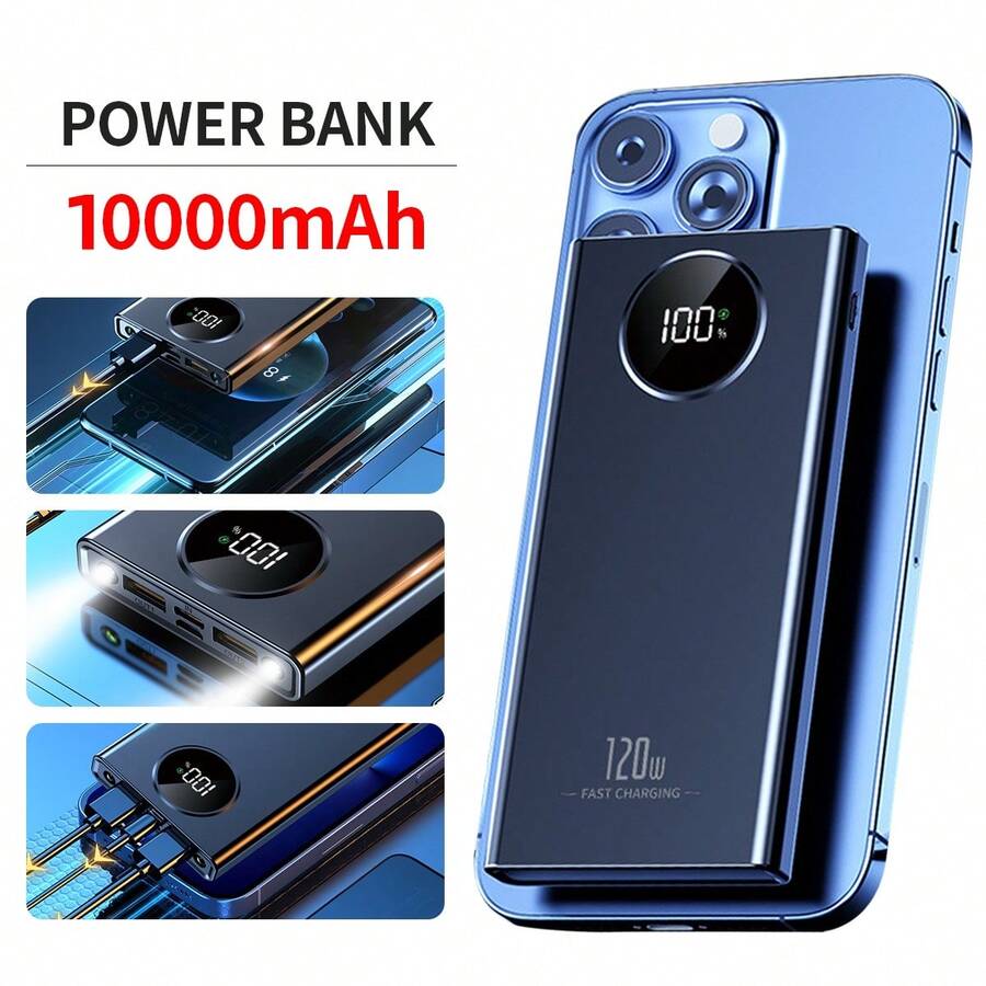 Power Bank Pack Fast Charger 2 USB External Battery For Mobile Phone 10000mAh - Black - View 1