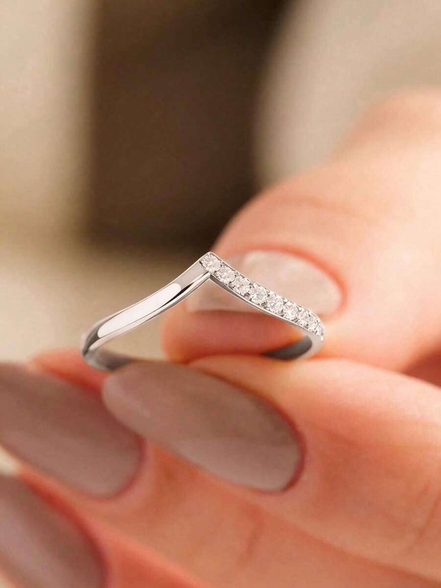 1件深V型單鑽戒指，適合女性日常配戴、派對配件，復古優雅珠寶禮物