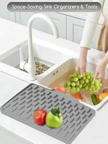 1 片硅胶厨房台面沥水垫，耐热防滑，可折叠卷起，快速沥水，适用于厨房、浴室或房车台面/水槽，易于清洁 - 完美礼物之选 - 彩色 - 查看 3