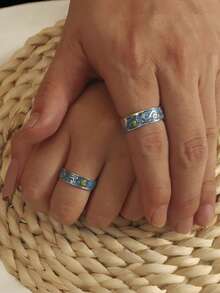 2pcs/Set Fashionable Drip Oil Couple Rings, Minimalist & Romantic, Suitable For Daily Wear - 1# - View 1