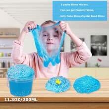 Premade Sky Blue Jelly Cube Glimmer Crunchy Crystal Slime, Includes 4 Sets Of Add-Ins, Sensory And Tactile Stimulation, Stress Relief, Party Favors For Girls & Boys,Kids Christmas Gifts For Boys Girls(Random) - Việt quất xanh - Xem 3