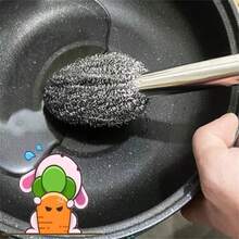 1pc Stainless Steel Pot Brush, Long Handle Dish Washing Brush, Non-Scratch, Pot Cleaning Tool, Home Bottle & Jar Cleaning Brush, No Shedding, Steel Wool Brush - Multicolor - View 1