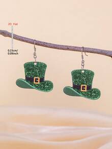 1 Pair Green Hat Acrylic Earrings, Elegant Minimalist Style Jewelry Earrings For Men And Women, Suitable For Daily And Holiday Wear - Green - View 3