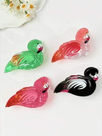 1pc Cute Animal Element Hair Claw Clip, Pink, Green, Black Faux Flamingo Design, Suitable For Ponytail, Bun Hairstyle, Party, Daily Wear, Elegant