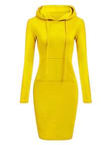 Women Sports Sweater Dresses - Yellow - View 5