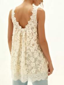 Women's Sexy Lace Corset Vest Y2k Flowy Ruffled Chiffon Camisole Sleeveless Backless Floral Sheer Short Dress Summer Beach Going Out Party Cover Up - Màu vàng - Xem 3