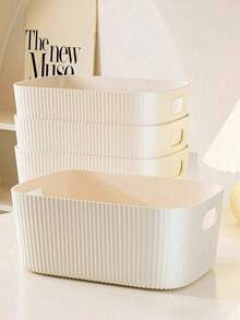 1pc/2pcs/3pcs Beige Desktop Storage Box, Suitable For Storing Cosmetics, Sundries, Snacks, Toys, Etc. Can Also Be Used As Storage Basket, Rectangular Storage Basket, Storage Box, Ladies Storage Box, Travel Supplies, Back To School Supplies, Dorm Storage Box - Multicolor - View 4