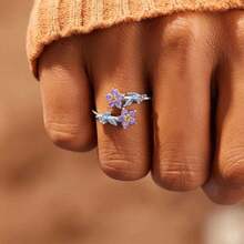 Anillo de Mujer TREE NEST Anillo Ajustable Diseño de Dos Flores para Mujer con  de Colora, Anillos de Mujer Anillo de Boda Regalo Ideal para Mujeres Tamaño Universal 30047,37054457 - Multicolor - Ver 6