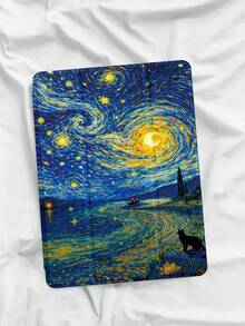 1个星空印象插画图案平板电脑保护套，兼容iPad 10.2英寸（2021/2020款）、iPad第10/9/8代、iPad（A16）11英寸（第11代，2025款）、三星Galaxy Tab A8 10.5英寸（2022款），带笔槽，支持自动睡眠/唤醒功能。 - 彩色 - 查看 3