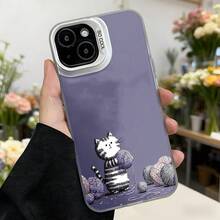 Cubierta de teléfono con diseño de gato y ovillos de lana color morado para mujer elegante uso diario en floristería,Aplicable a los teléfonos de la serie Apple y Galaxy - Negro - Ver 3