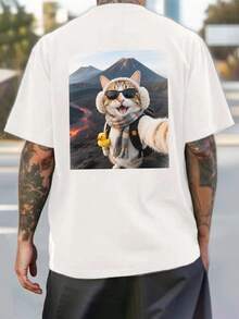 Customized Personalized Boyfriend Style Men's Casual Loose Crew Neck T-Shirt - Add Your Own Photo (Family, Selfie, Pet, Friend, Couple, Girlfriend), Gift/Holiday/Festival Fashion, Streetwear, Casual, Minimalist Personalized, Customized, Unique Men's Clothing, Spring/Summer/Autumn, Capsule Wardrobe, Men's Basics/Streetwear, Ideal Gift For Him - White - View 6