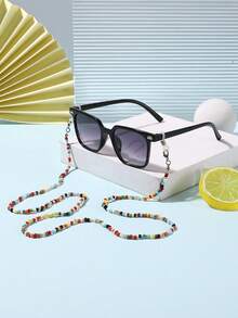 1副男女童（7-14岁）方形镜框时尚眼镜，配1条串珠眼镜链，方便假日活动和度假佩戴，附带眼镜盒。 - 彩色 - 查看 4