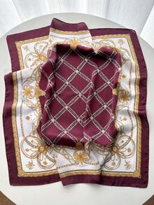 1pc Women/Girls Fashion Printed Scarf, Handkerchief, Neckerchief, Headband - Burgundy - View 2
