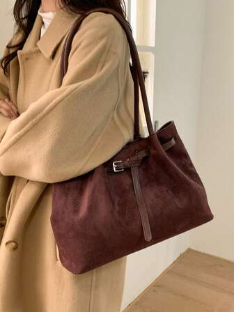 Nuevo bolso de hombro/bolso de mano de mujer de unicolor y estilo retro de tela de ante, edición especial elegante de gran capacidad, durable y ligero, bolso de mano multiusos para mujer, adecuado para trabajo, viajes, negocios, gran capacidad para almacenamiento de cosméticos