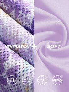3pcs Set: Lavender Ditsy Floral Zip-Up Jacket + Matching Sports Bra + Leggings, Soft & Feminine Outfit For Yoga, Fitness, Casual Outings, Accessorize With Headband, Handbag, Water Bottle For A Sweet & Stylish Look Spring - Lilac Purple - View 7