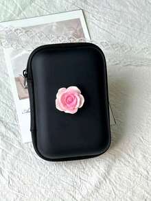 1个玫瑰花3D数据线整理器，多功能大容量 - 黑色 - 查看 4