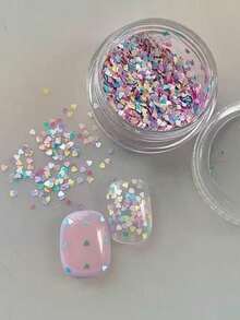 2 Boxes 1CM Handmade Nail Art Colorful Heart-Shaped Sequins & Rhinestones, Sweet Candy Color Nail Decorations