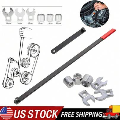 Automotive Belt Tool Set - Pulley Removal Wrench Kit, Car Belt Install Extractor | Engine Repair Socket Kit, Heavy Duty Serpentine Wrench Tool, With 3/8 Inch Square Drive And 13 14 15 16 18mm Crowfoot Wrenches, For Trucks, Sedans, Workshop Garage Mechanics