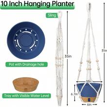 ZMTECH 2 Pack 10 Inch Hanging Planters with Mcreme Plant Hanger for Indoor and Outdoor Plants Self Watering Hanging Plant Pot with Basket Flower Pot with Drainage Hole and Visible Level Tray Blue - 4 - Ver 2