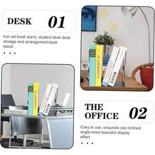 Set Of 2 Reinforced Bookends From Korea – Minimalist, Creative Bookends For Desks, School Bags & Studies - 黑色 - 查看 3