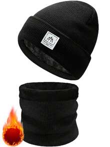 3Pcs Winter Hat Scarf Gloves Slouchy Beanie Snow Knit Skull Cap Touch Screen Mittens Circle Scarves For Women Men