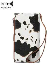 Fashion Vintage Women's Daily Multifunction Large Capacity Trifold Credit Card Holder RFID Blocking Wallet Credit Card/ ID Card/ Coins/ Cash/ Receipts Ladies Double Zipper Pocket Clutch Gifts Birthday Gifts Anniversary Cow Print Wallet Women Wallet Purse Wallet Long Wallet Wristlet Wallet - Đỏ - Xem 3