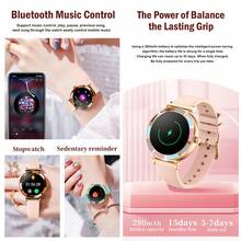 1.27英寸高清显示屏女士智能手表，优雅圆形表盘，健康与健身追踪器，蓝牙通话，110多种运动模式，心率、血氧、睡眠监测，可自定义表盘，IP67级防水，兼容安卓和iOS系统，是送给她的理想礼物 - 金色 - 查看 9