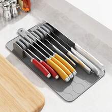 Reposacuchillos ideal para guardar cuchillos de cocina. Portacuchillos tipo cajón, resistente, extraíble y versátil. - Gris - Ver 1