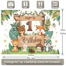 1pc Customisable Name Tropical Jungle Zoo Happy Birthday Backdrop Fabric, Adorable Cartoon Animal Pattern Design Suitable For Birthdays, Baby Shower Backdrop Decorations, Photography Banners Vinyl - C - View 6