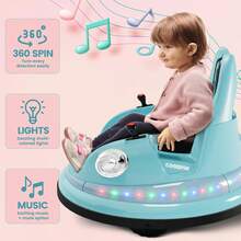 Coche de choque eléctrico para niños de 12 V con giro de 360 grados y control remoto para padres. 2 velocidades, música y luces, 2 modos de conducción. - Azul - Ver 5