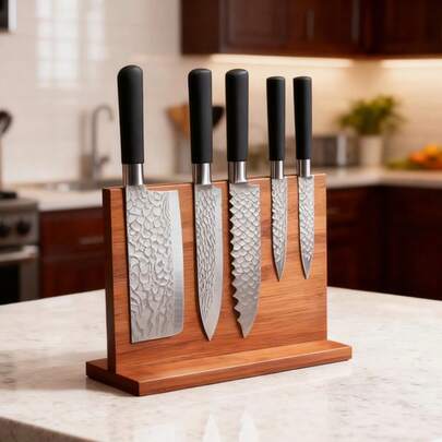 Bamboo Magnetic Knife Block - Kitchen Storage Organizer (Knife Not Included) For Countertop