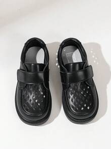 Boys' Soft Bottom Black Leather Dress Shoes, British Style Student Shiny Breathable Hollow Shoes For Spring & Autumn - Black - View 5