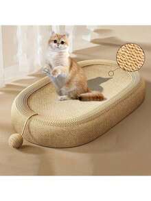 Large Oval Sisal Cat Scratching Post, Durable Cat Scratch Pad With Sisal Toy Ball, No Assembly Required, Suitable For All Seasons, Great For Cats To Play And Sleep - one-size - View 2