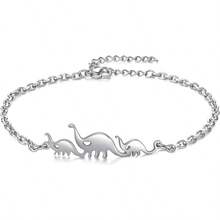 Pulsera de elefantes dinosaurios en plata de ley para mujer diseño de eslabones ajustables de moda joyería de animales regalos motivacionales para mujeres mamá esposa familia - Pulseras de corazón de dinosaurio - Ver 1