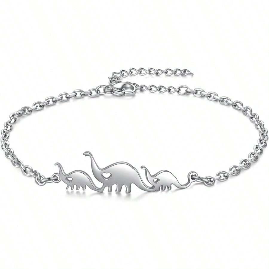 Pulsera de elefantes dinosaurios en plata de ley para mujer diseño de eslabones ajustables de moda joyería de animales regalos motivacionales para mujeres mamá esposa familia - Pulseras de corazón de dinosaurio - Ver 1